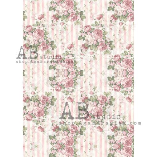 Hârtie de orez - Flowers and Stripes - A4 1