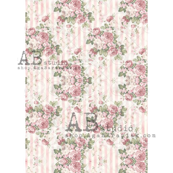 Hârtie de orez - Flowers and Stripes - A4 1 Hârtie de orez - Flowers and Stripes - A4
