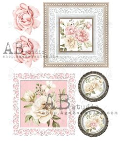 Hârtie de orez - Frames with Roses - A4