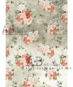 Hârtie de orez - Peonies Green - A4