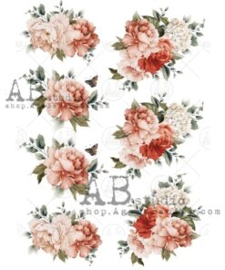 Hârtie de orez - Peonies and Butterfly - A4