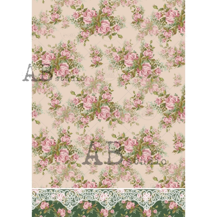 Hârtie de orez - Pink Roses - A4 1 Hârtie de orez - Pink Roses - A4