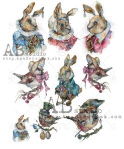 Hârtie de orez - Rabbits and Birds - A4