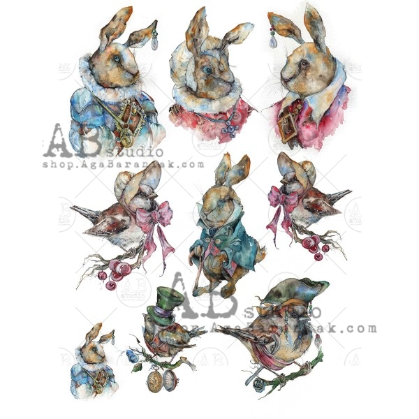 Hârtie de orez - Rabbits and Birds - A4 1 Hârtie de orez - Rabbits and Birds - A4