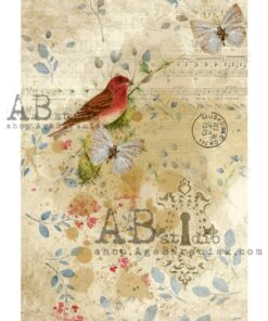 Hârtie de orez - Rosefinch vintage - A4 