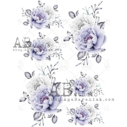 Hârtie de orez - Shabby Blue Flower - A4 1