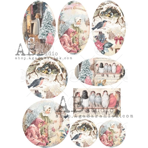 Hârtie de orez - Shabby Christmas - A4 1 Hârtie de orez - Shabby Christmas - A4