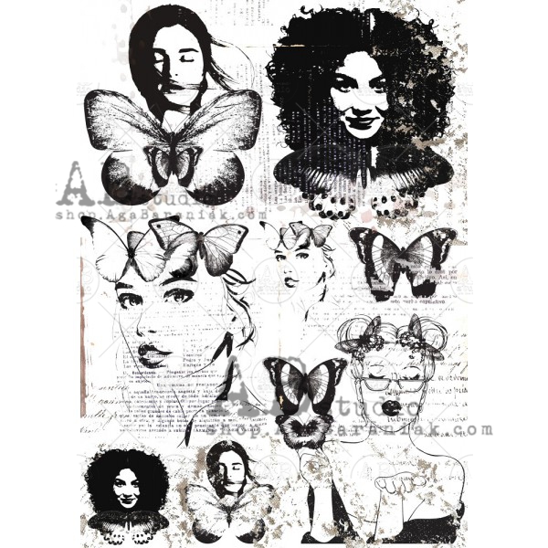 Hârtie de orez - Women with Butterflies - A4 1 Hârtie de orez - Women with Butterflies - A4
