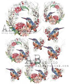 Hârtie de orez - Wreath with Bird - A4