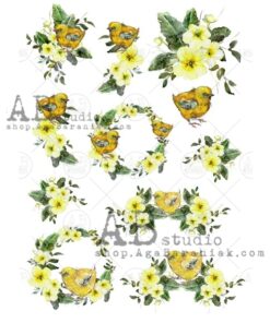 Hârtie de orez - Yellow Flowers - A4