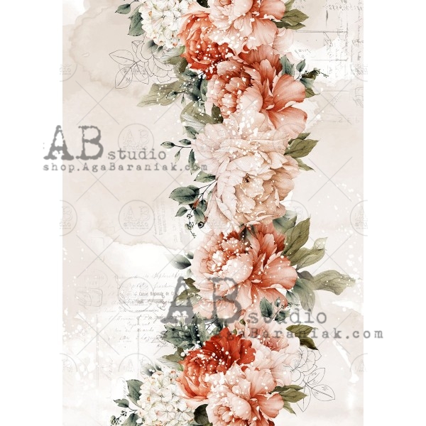 Hârtie de orez - Wreath of Peonies - A4 1 Hârtie de orez - Wreath of Peonies - A4