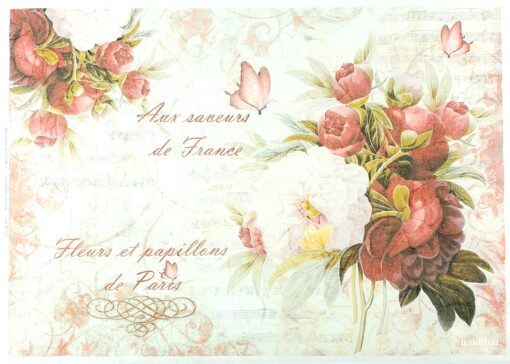 Hârtie de orez - Fleurs et Papillons - 32x45 cm 1