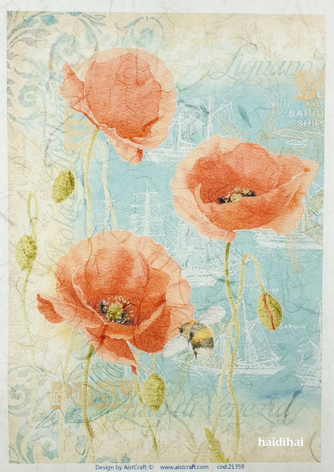 Hârtie de orez - Poppies - A4 1 Hârtie de orez - Poppies - A4