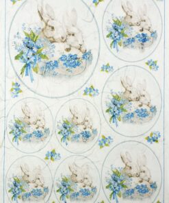 Hârtie de orez - Rabbits and Blue Flowers - A4