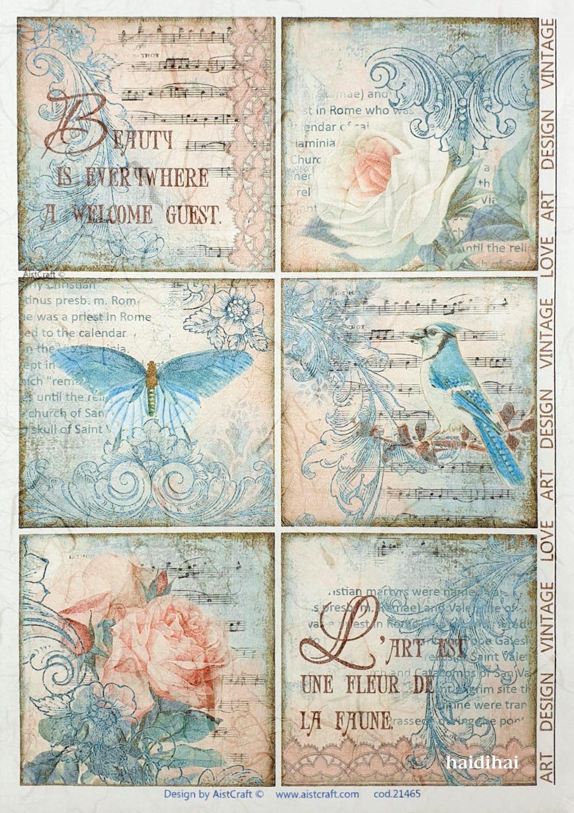 Hârtie de orez - Vintage Blue - A4 1 Hârtie de orez - Vintage Blue - A4