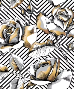 Șervețel - Golden Roses on a Diagonal Stripes - 33x33 cm