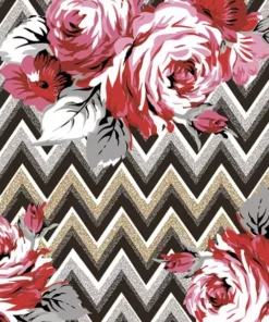 Șervețel - Roses on a Gold and Silver Zig Zag - 33x33 cm