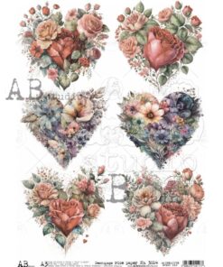 Hârtie de orez - Blooming Hearts - A3