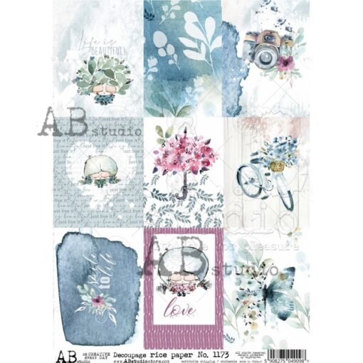 Hârtie de orez - Blue & Pink collages - A4 1