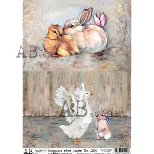Hârtie de orez - Bunny and Duck - A4 1