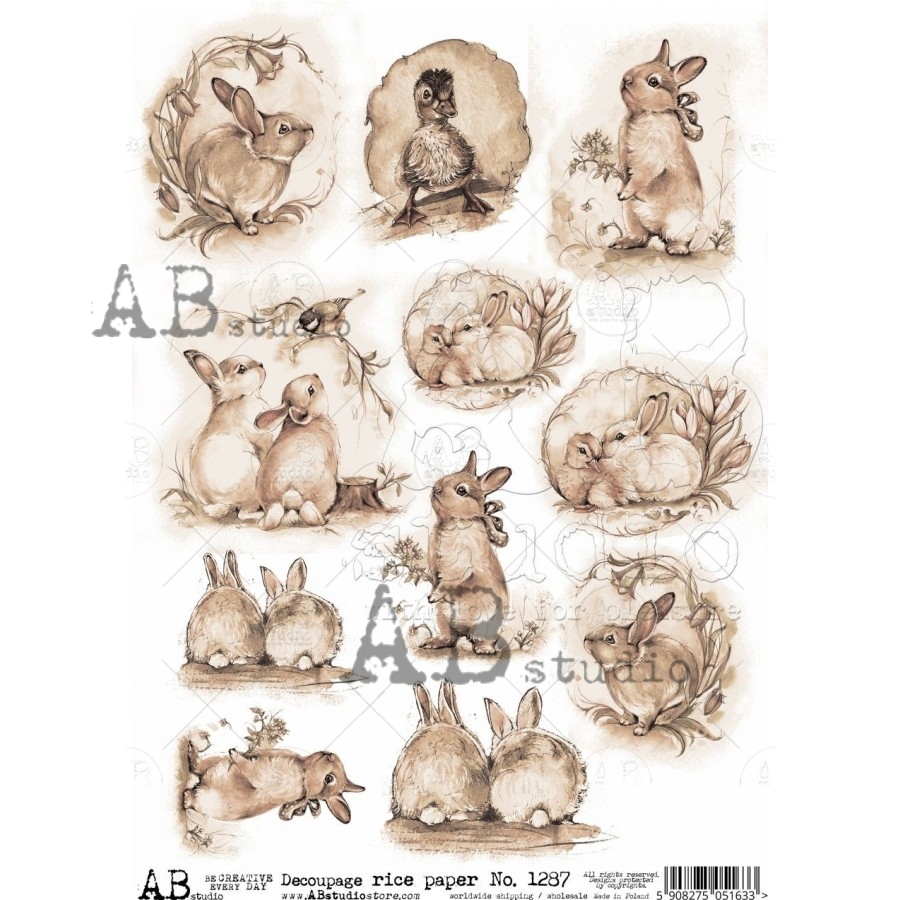 Hârtie de orez - Cute Bunnies 2 - A4 1 Hârtie de orez - Cute Bunnies 2 - A4