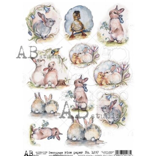 Hârtie de orez - Cute Bunnies - A4 1