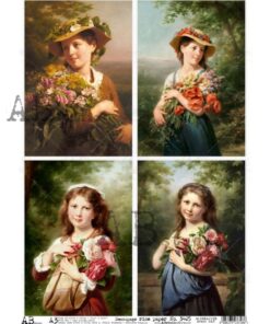 Hârtie de orez - Girls with Flowers - A3