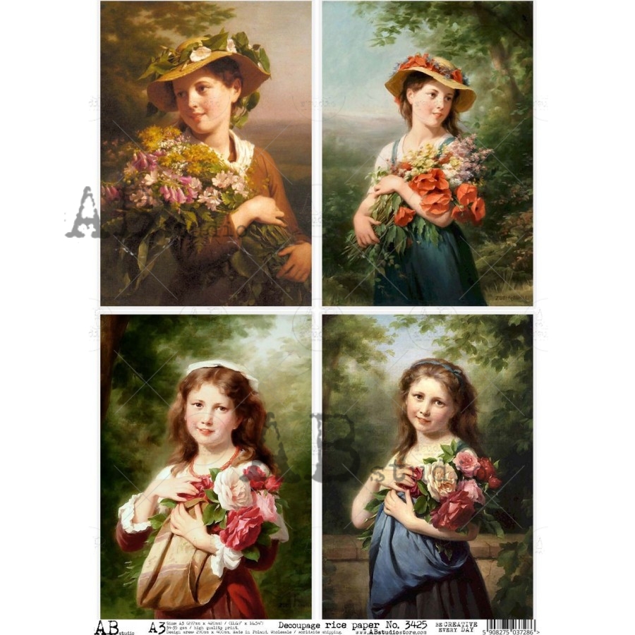 Hârtie de orez - Girls with Flowers - A3 1 Hârtie de orez - Girls with Flowers - A3