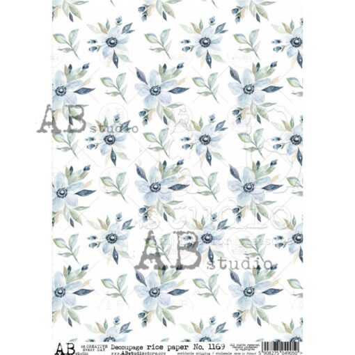 Hârtie de orez - Pastel Blue Flowers - A4 1