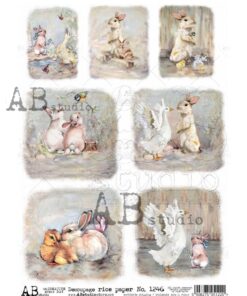 Hârtie de orez - Rabbits and Ducks 2 - A4