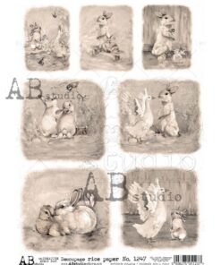 Hârtie de orez - Rabbits and Ducks - A4