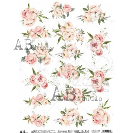 Hârtie de orez – Rose Bouquets - A3 1