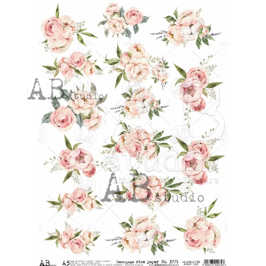 Hârtie de orez – Rose Bouquets - A3 1 Hârtie de orez – Rose Bouquets - A3