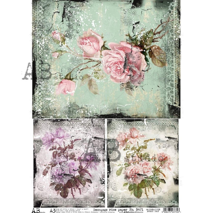 Hârtie de orez – Vintage Bouquets 2 - A3 1 Hârtie de orez – Vintage Bouquets 2 - A3