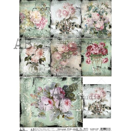 Hârtie de orez – Vintage Bouquets - A3 1