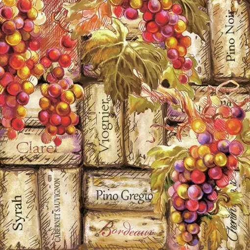 Șervețel - Grapes & Corks - 33x33 cm 1