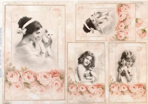 Hârtie de orez - Girls with Cats - A4 1