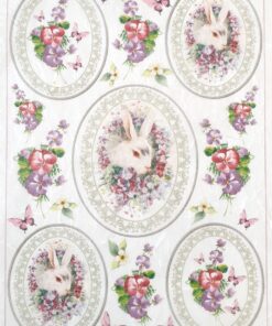 Hârtie de orez - Rabbit and Pansies - A4