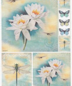 Hârtie de orez - Waterlily and Dragonflies - A4