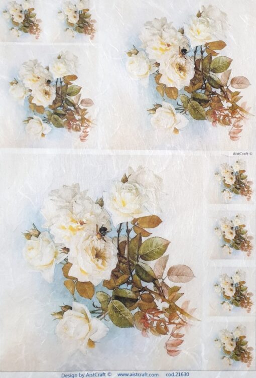 Hârtie de orez - White Roses - A4 1