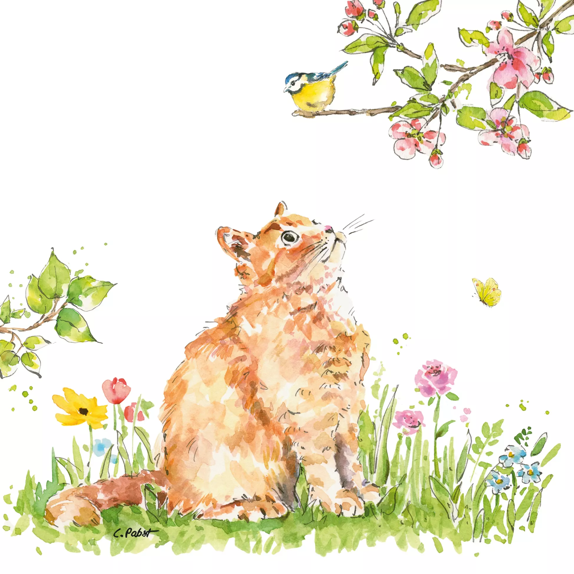 Șervețel - Cat & Bird - 33x33 cm 1 Șervețel - Cat & Bird - 33x33 cm