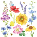 Șervețel - Flowers & Bees - 33x33 cm