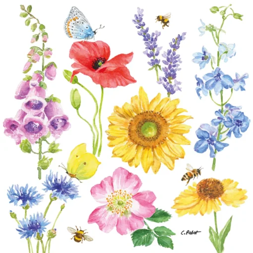Șervețel - Flowers & Bees - 33x33 cm 1