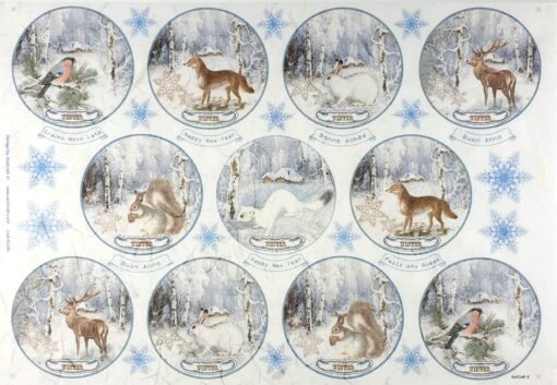 Hârtie de orez - Animals in Winter - 32x45 cm 1