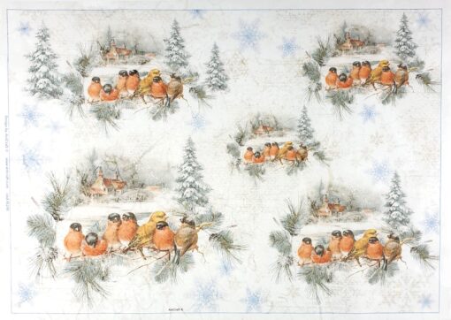 Hârtie de orez - Birds in Winter 2 - 32x45 cm 1