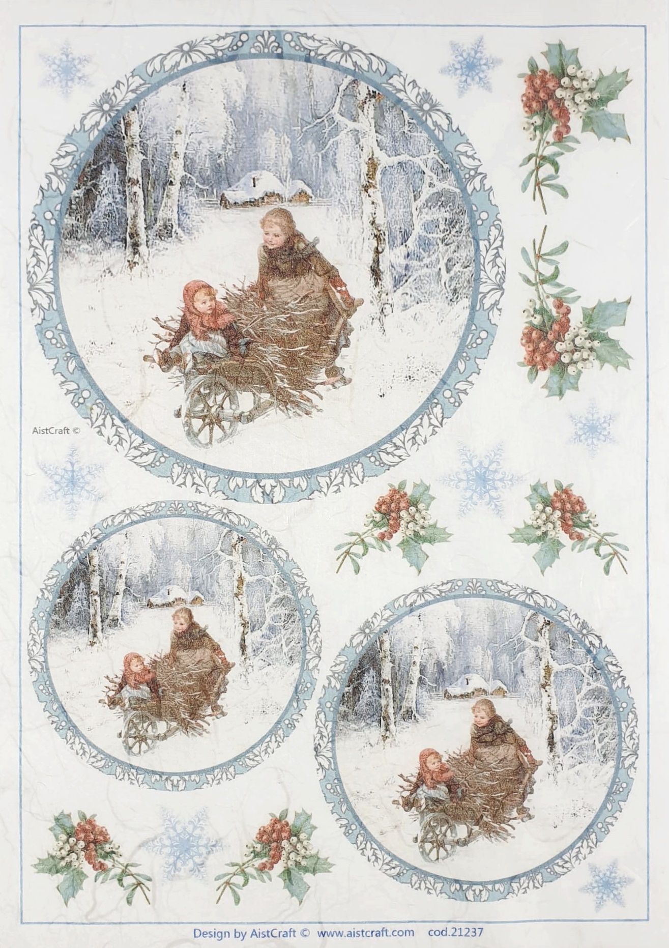 Hârtie de orez - Children in Winter - A4 1 Hârtie de orez - Children in Winter - A4