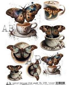 Hârtie de orez - Coffee and Butterfly - A4