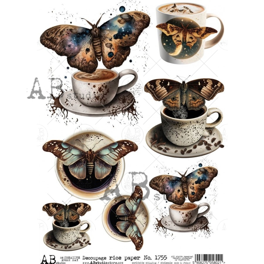 Hârtie de orez - Coffee and Butterfly - A4 1 Hârtie de orez - Coffee and Butterfly - A4