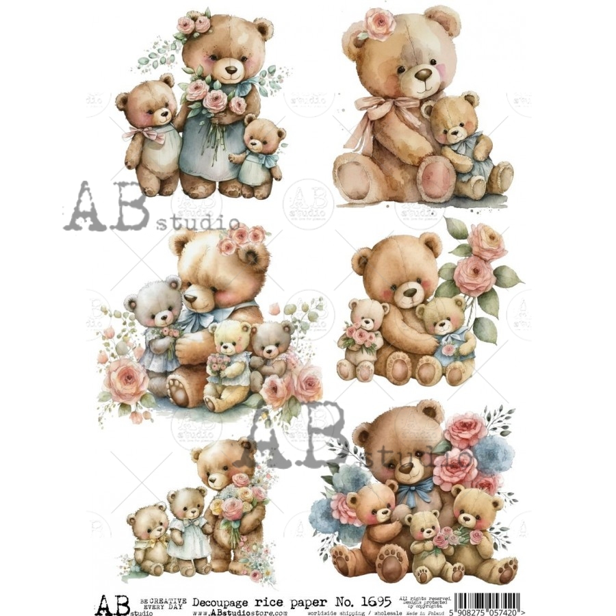 Hârtie de orez - Teddy Bears - A4 1 Hârtie de orez - Teddy Bears - A4