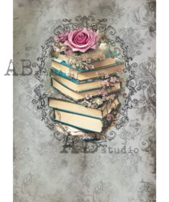 Hârtie de orez - Wallpaper with Books - A4